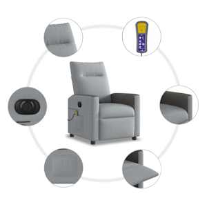 Elektrické masážní polohovací křeslo světle šedé textil - obrázek 10