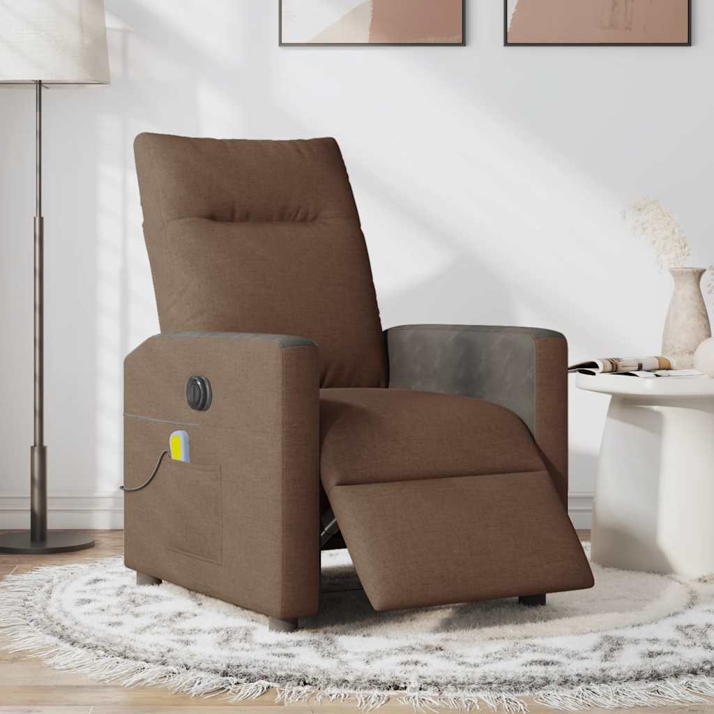 vidaXL Fotoliu electric de masaj rabatabil, maro, textil