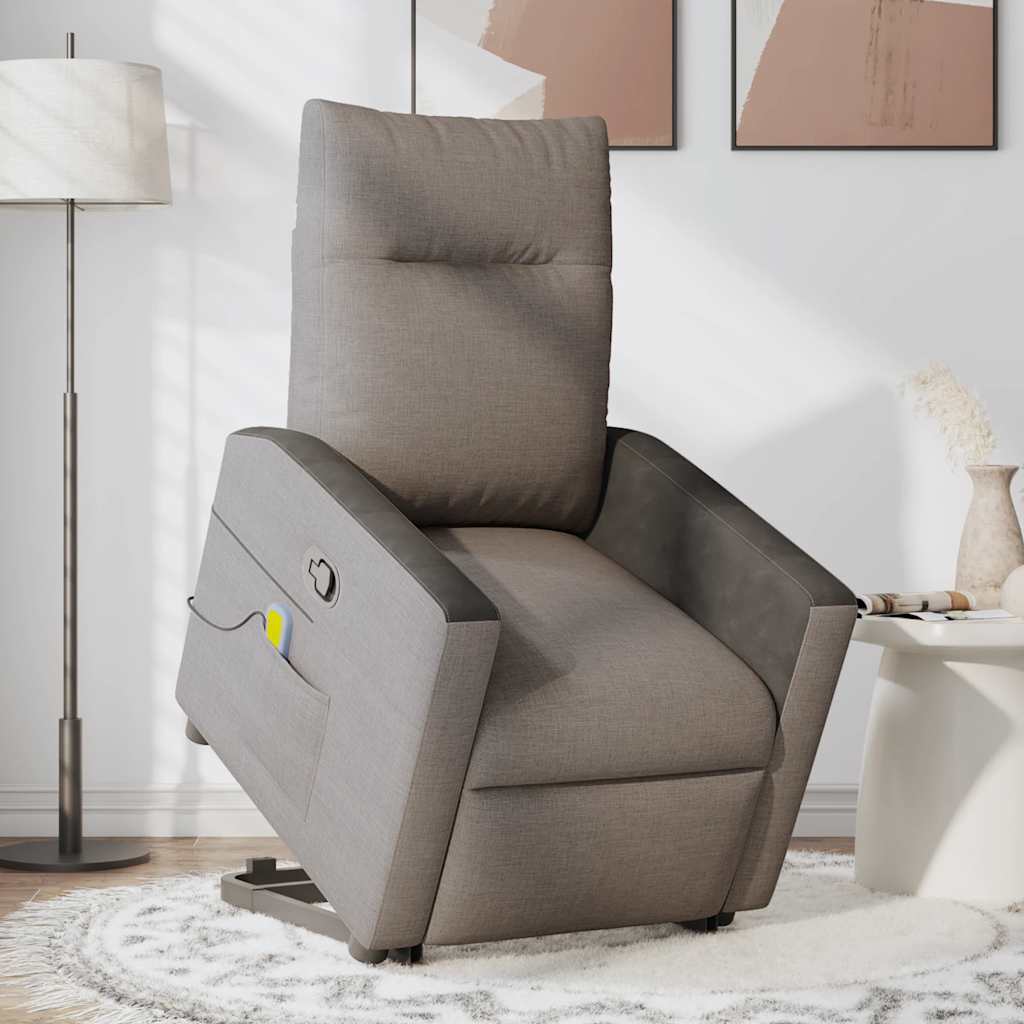vidaXL Fotoliu rabatabil de masaj cu ridicare, gri taupe, textil