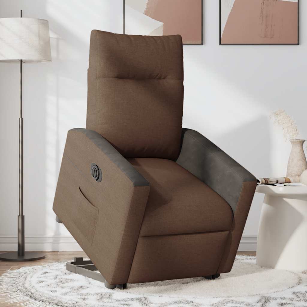 vidaXL Fotoliu electric rabatabil cu ridicare, maro, textil