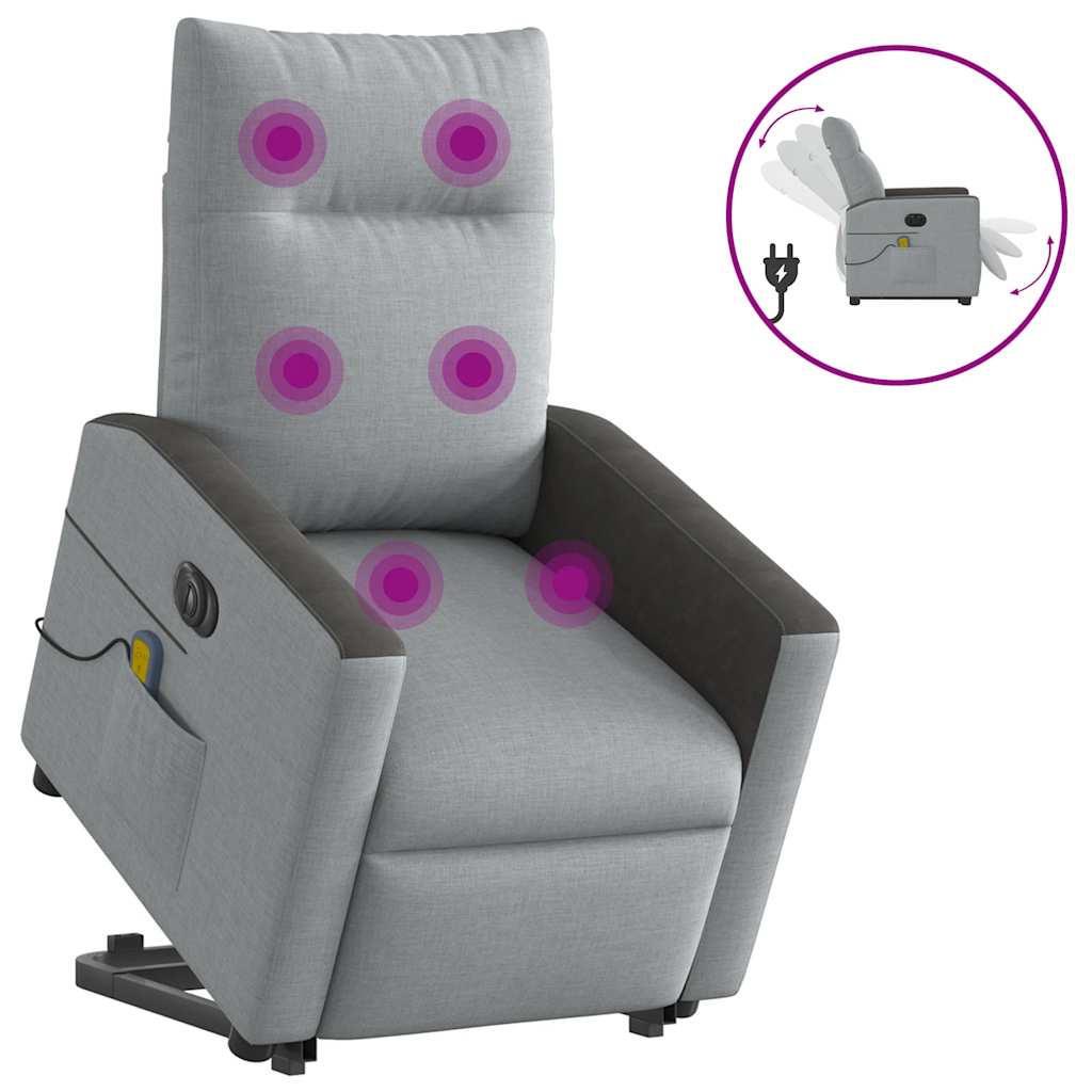 vidaXL Elektrické zvedací masážní polohovací křeslo světle šedé textil
