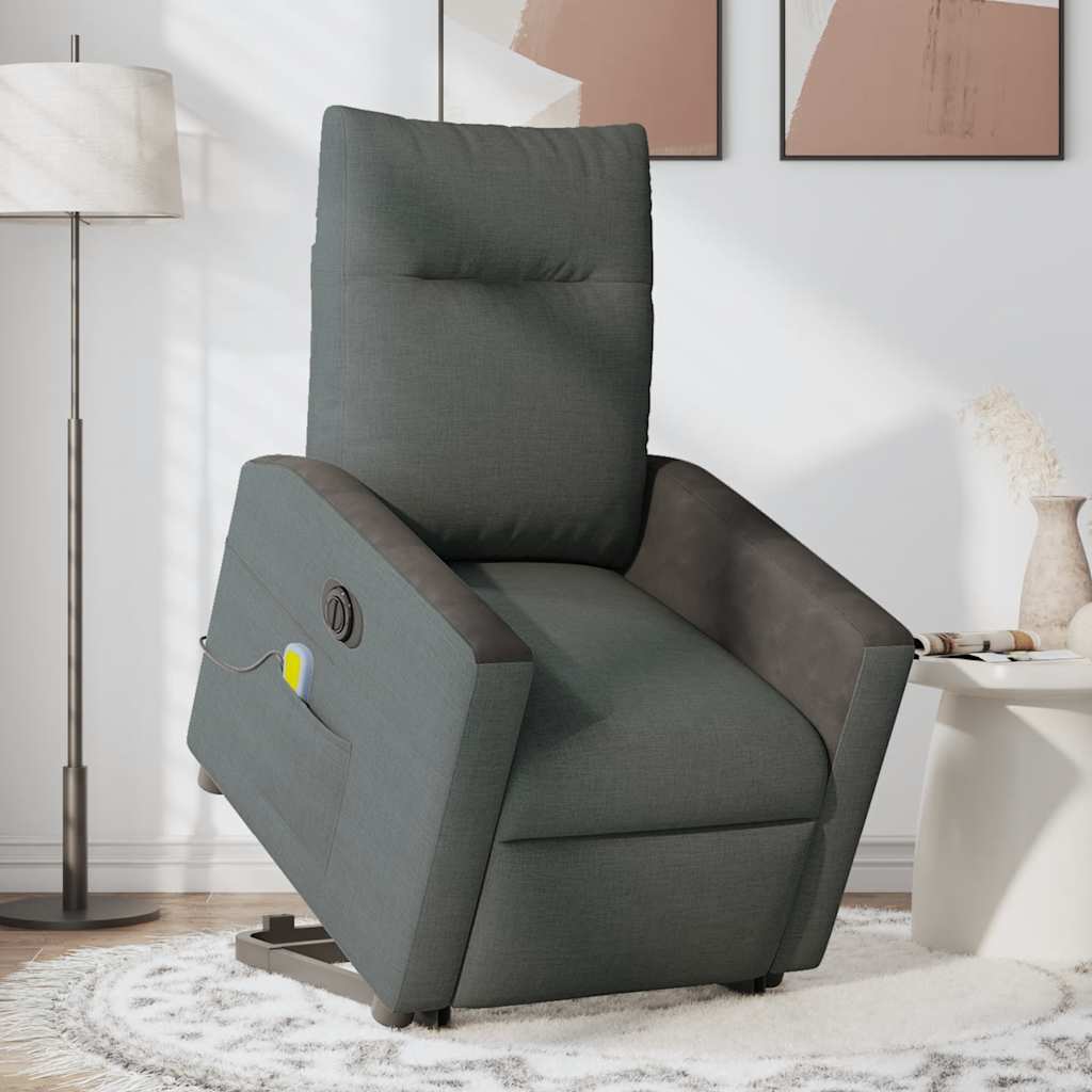 vidaXL Fotoliu electric masaj rabatabil cu ridicare, gri închis textil