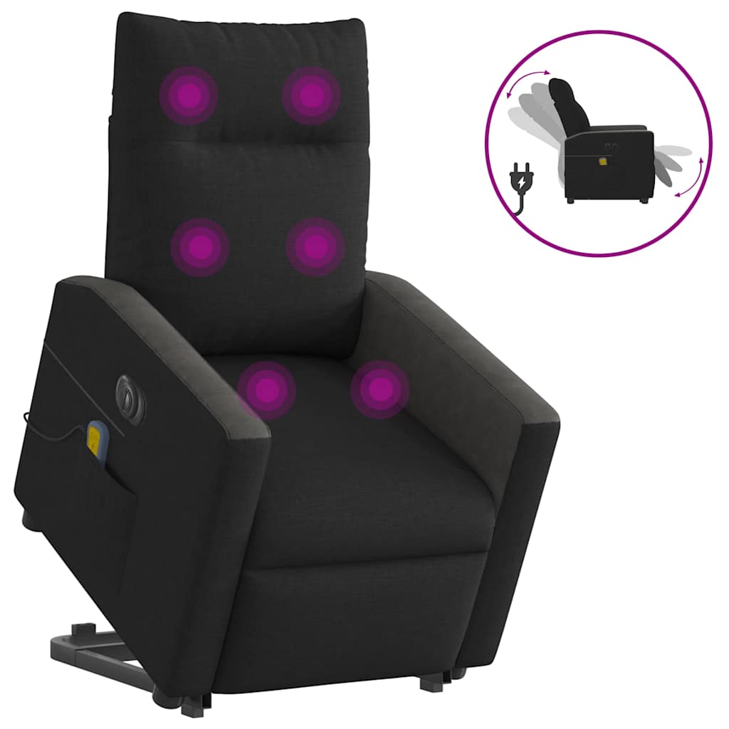 vidaXL Elektrischer Massagesessel mit Aufstehhilfe Schwarz Stoff