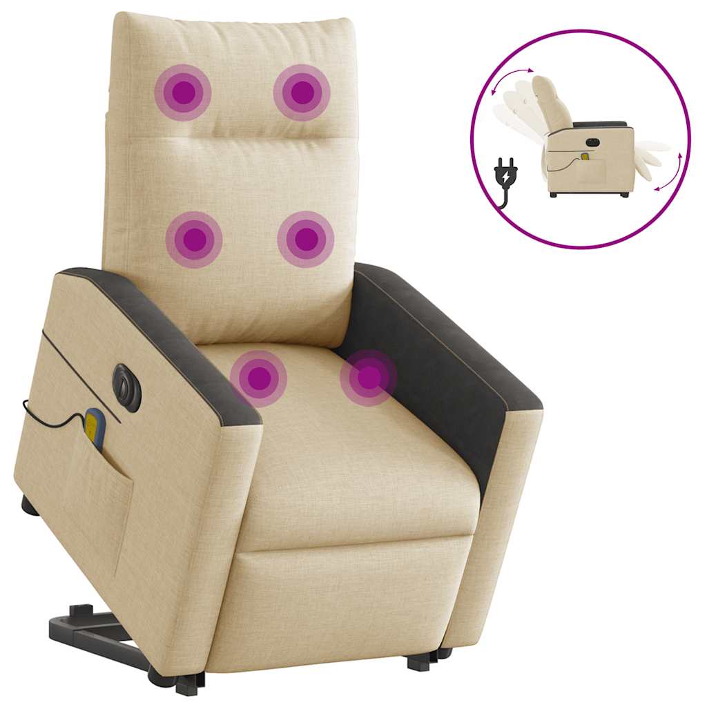 vidaXL Elektrické zvedací masážní polohovací křeslo krémové textil