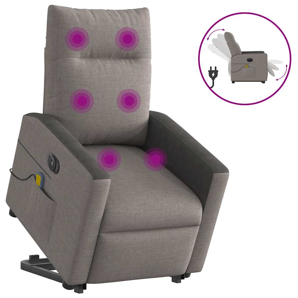 vidaXL Elektrické zvedací masážní polohovací křeslo taupe textil