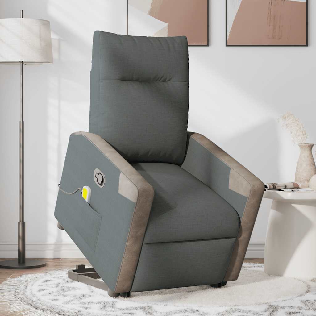 vidaXL Fotoliu de masaj rabatabil cu ridicare, gri închis, textil