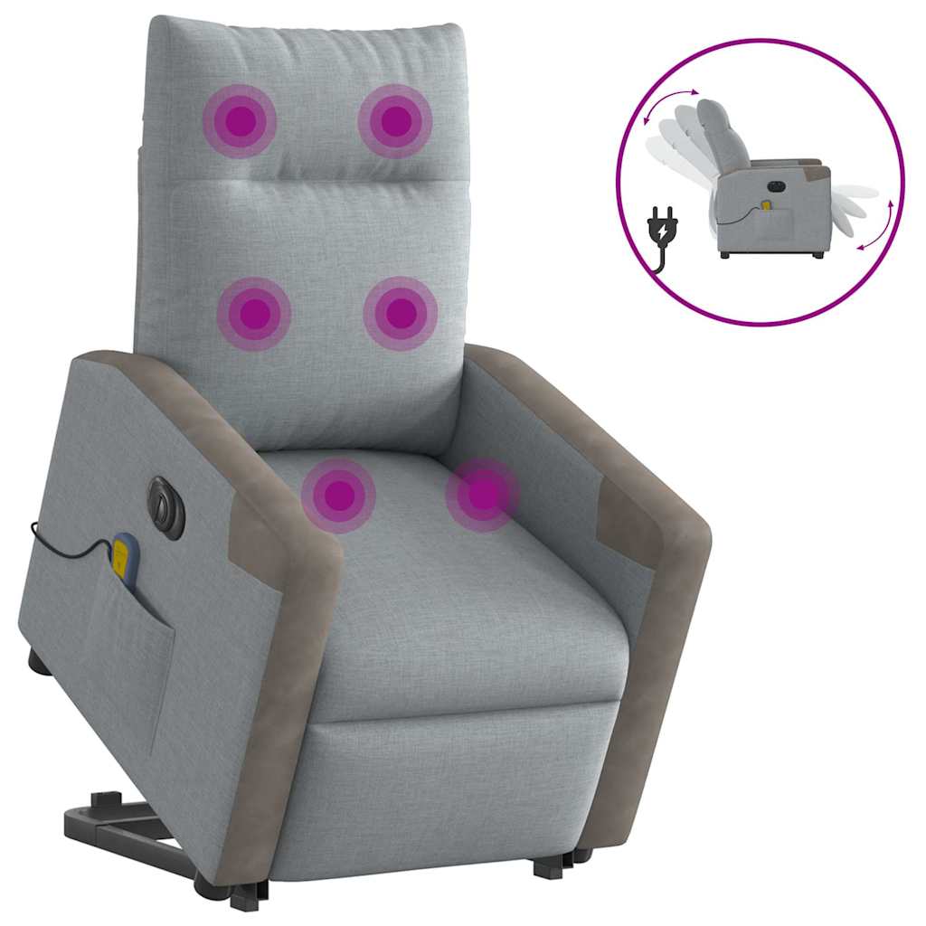 vidaXL Elektrické zvedací masážní polohovací křeslo světle šedé textil