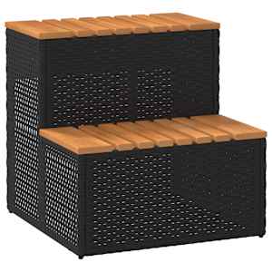 vidaXL mullivann Step Black 50x50x50,5 cm pol&uuml;rotangist ja akaatsiast