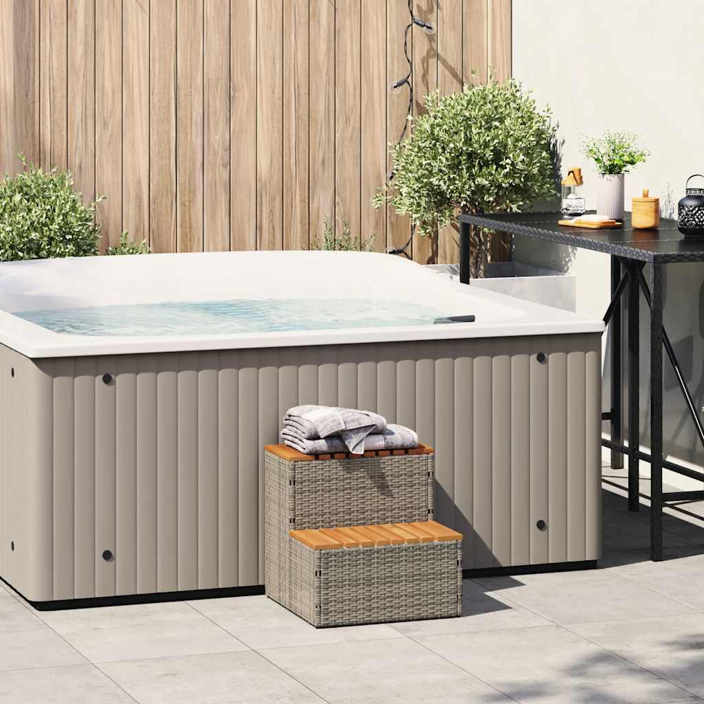 vidaXL pezsgőfürdő lépcső szürke 50x50x50,5cm polyrattan és akácfa