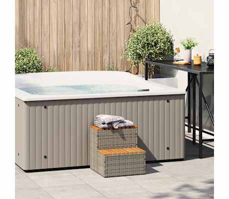 vidaXL Hot Tub Step Grey 50x50x50.5 cm Poly Rattan and Solid Acacia