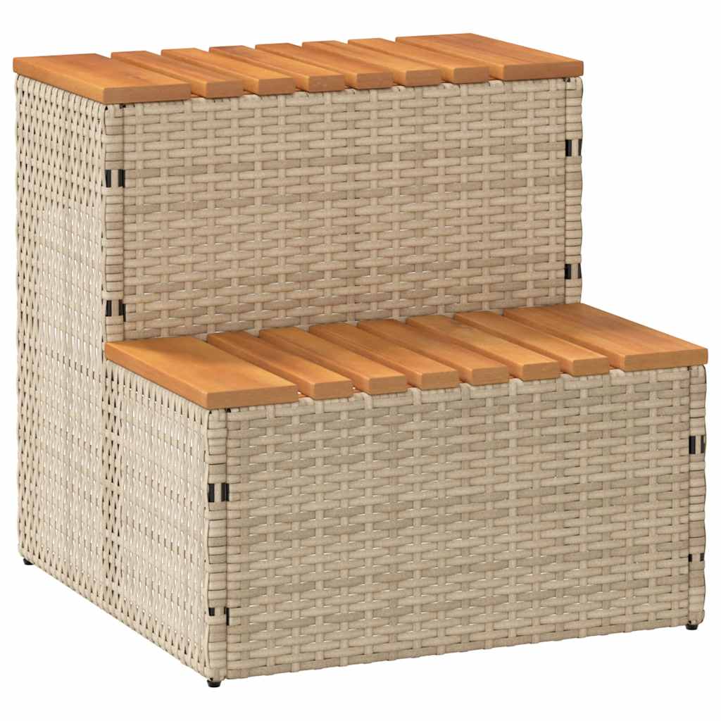 vidaXL Whirlpooltreppe Beige 50x50x50,5 cm Poly Rattan Akazie Massiv