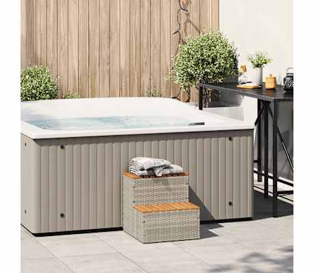 vidaXL Hot Tub Step Light Grey 50x50x50.5 cm Poly Rattan and Solid Acacia
