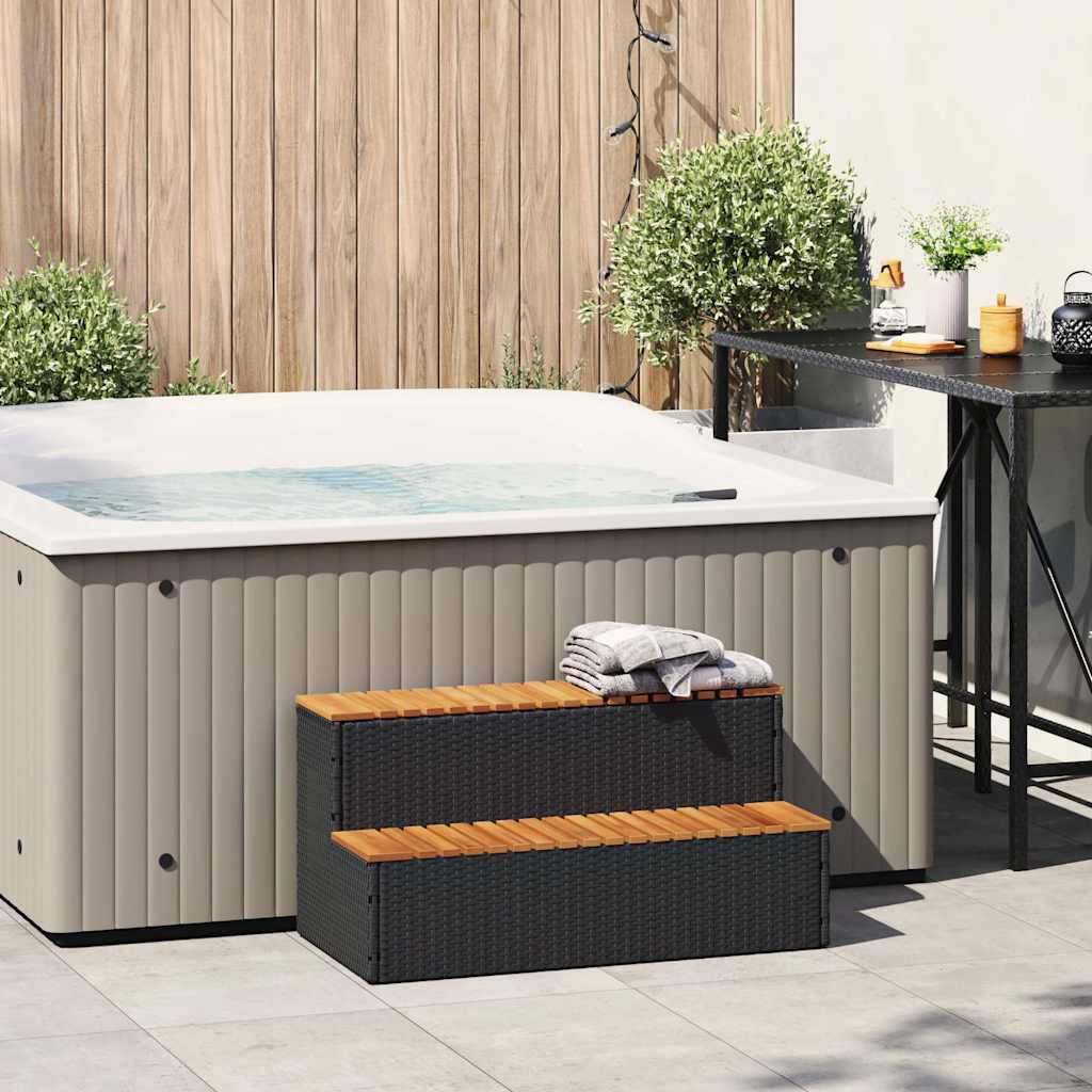 vidaXL Hottub-opstap 100x50x50,5 cm poly rattan&massief acaciahout afbeelding