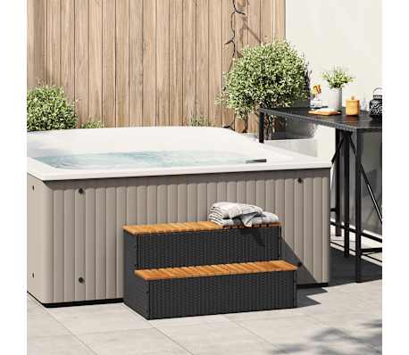 vidaXL Hot Tub Step Black 100x50x50.5 cm Poly Rattan and Solid Acacia