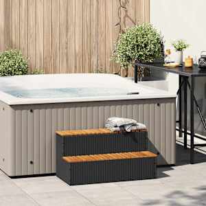 vidaXL Hot Tub Step Black 100x50x50.5 cm Poly Rattan and Solid Acacia