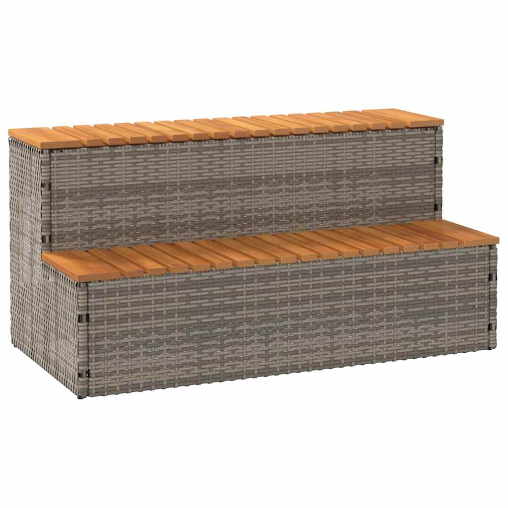 vidaXL Whirlpooltreppe Grau 100x50x50,5 cm Poly Rattan Akazie Massiv