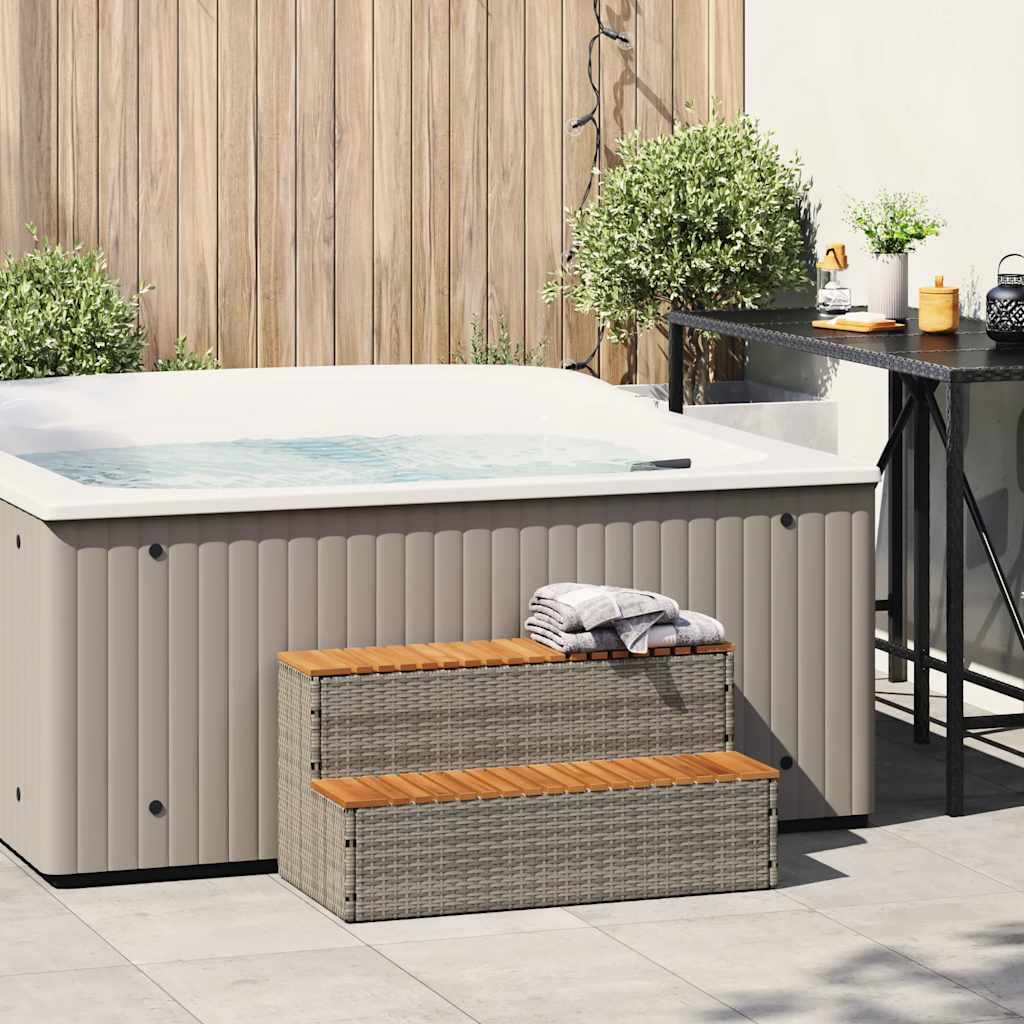 vidaXL pezsgőfürdő lépcső szürke 100x50x50,5 cm polyrattan és akácfa