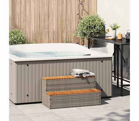 vidaXL pezsgőf&uuml;rdő l&eacute;pcső sz&uuml;rke 100x50x50,5 cm polyrattan &eacute;s ak&aacute;cfa