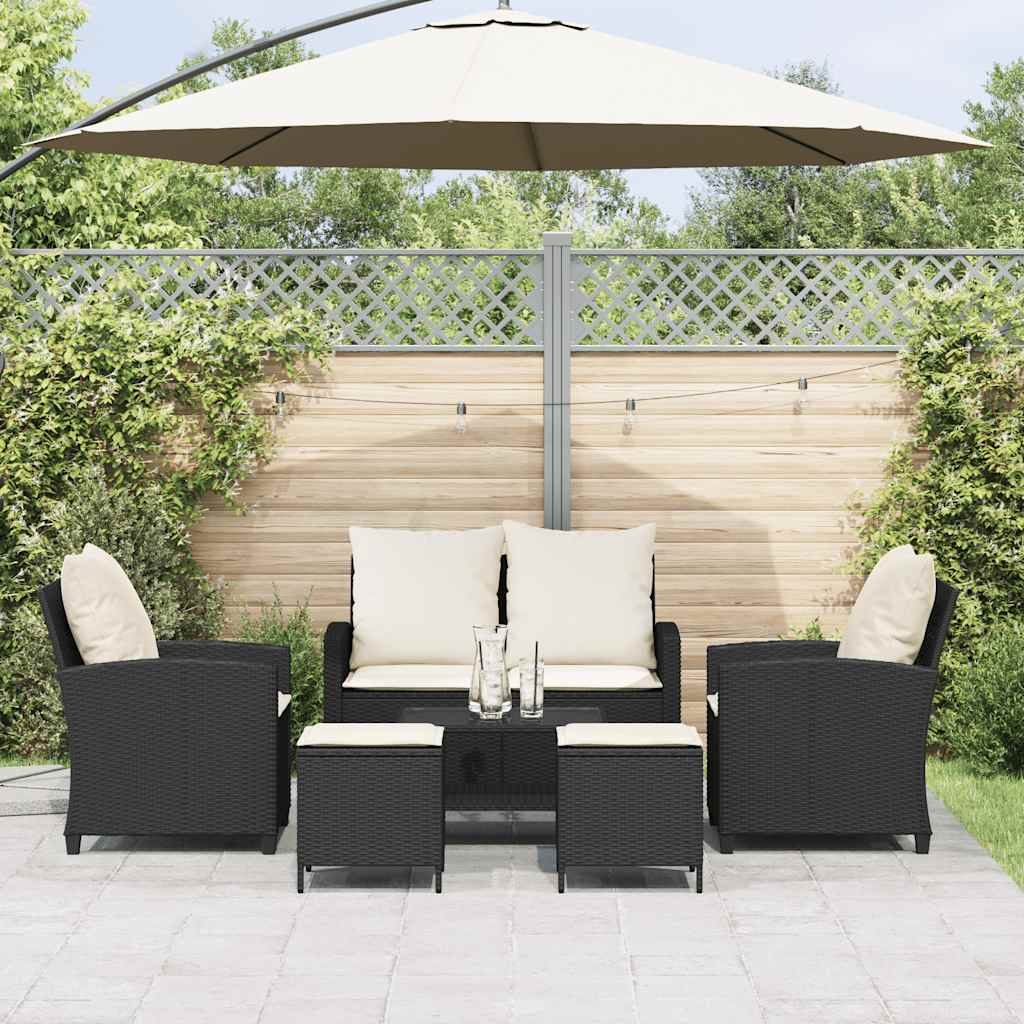 Thumbnail - vidaXL 6-tlg. Garten-Sofagarnitur mit Kissen Schwarz Poly Rattan