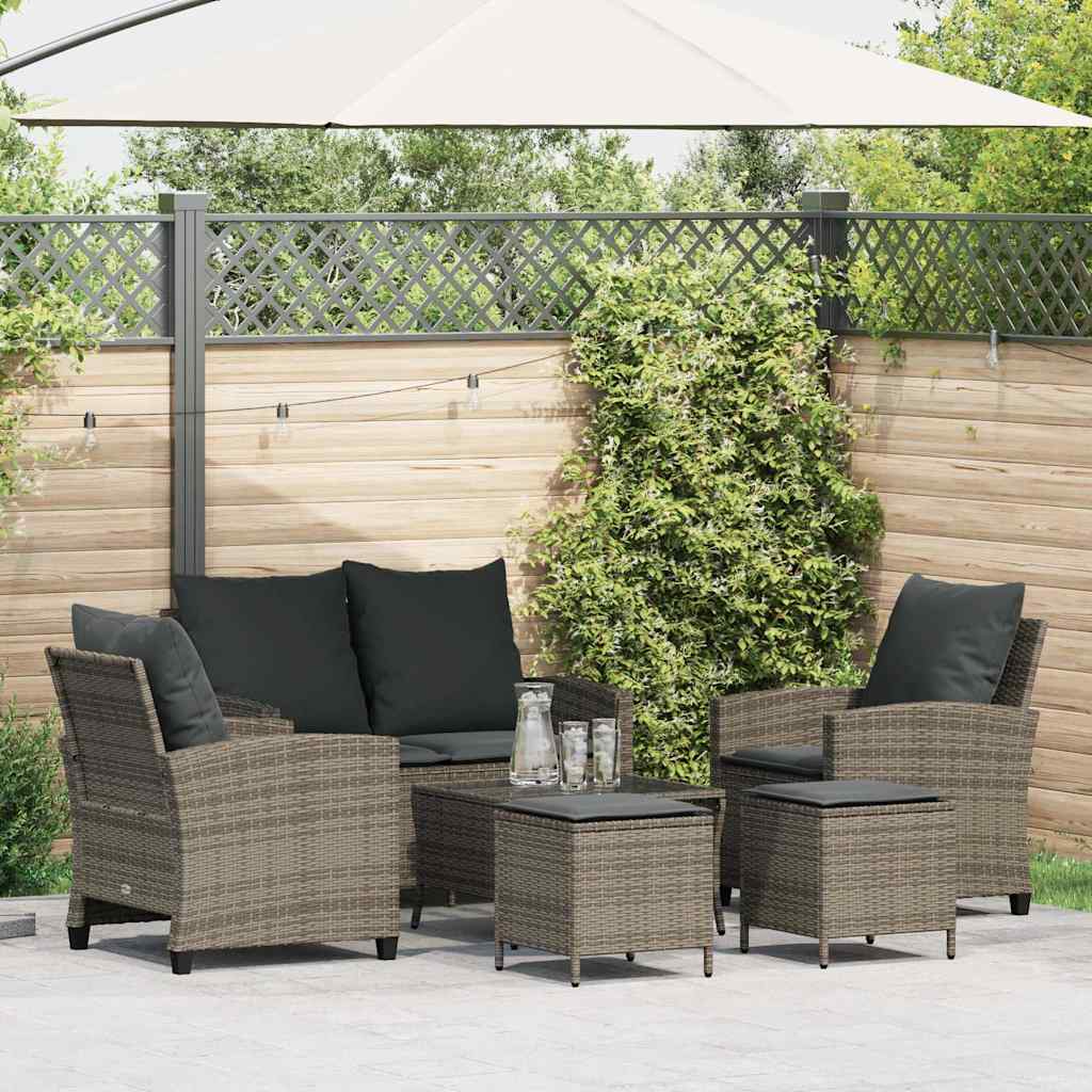 vidaXL 6-tlg. Garten-Sofagarnitur mit Kissen Grau Poly Rattan