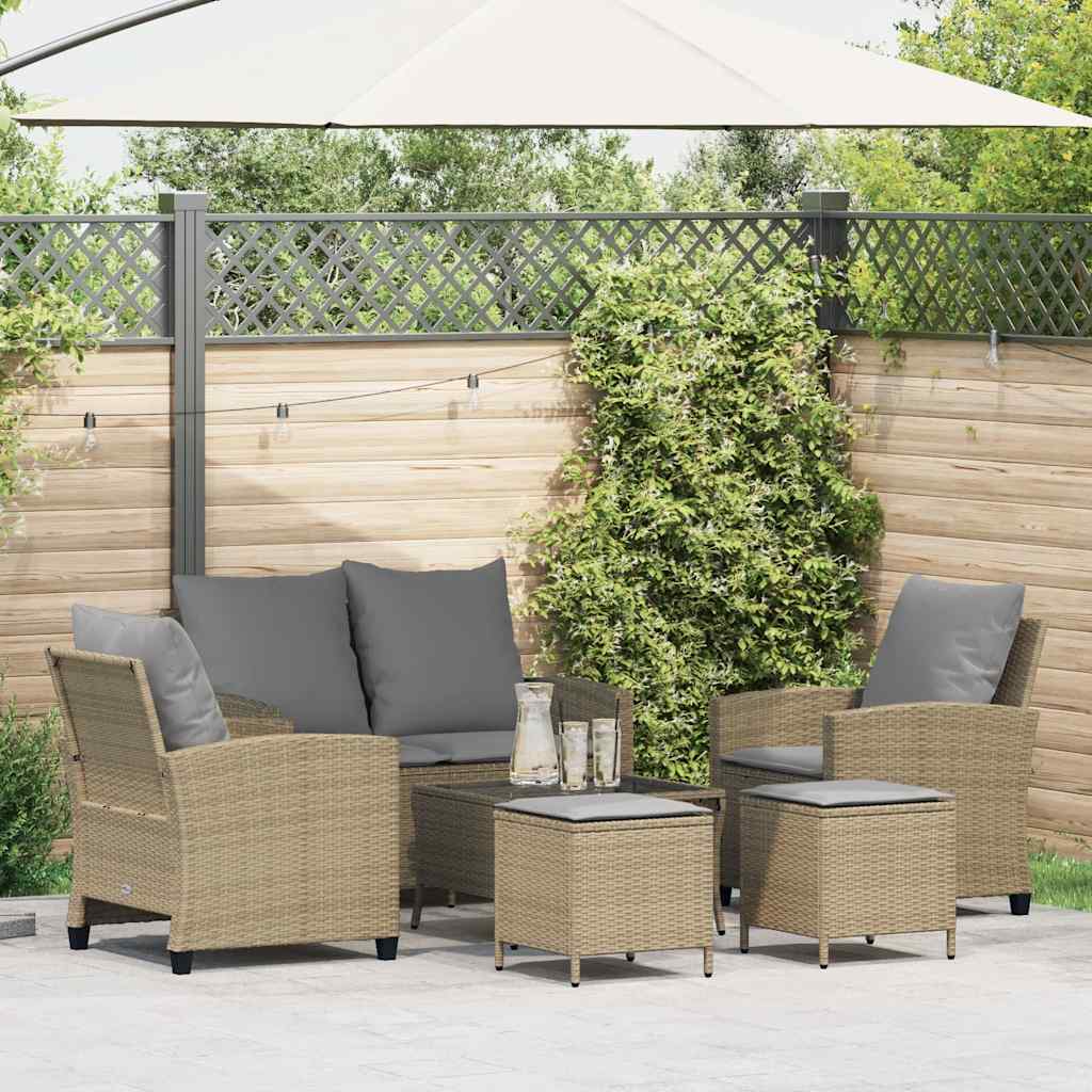 vidaXL 6-tlg. Garten-Sofagarnitur mit Kissen Beige Poly Rattan