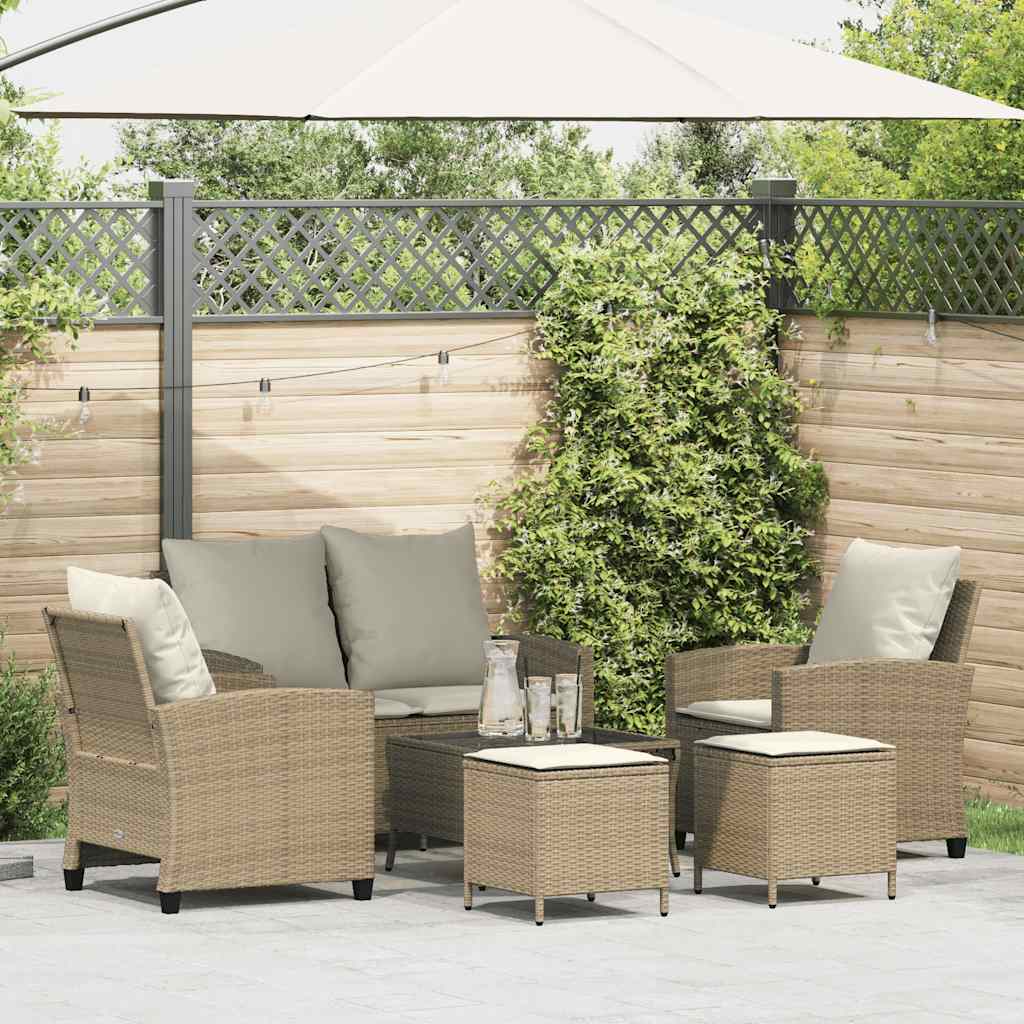 vidaXL 6-tlg. Garten-Sofagarnitur mit Kissen Beige Poly Rattan