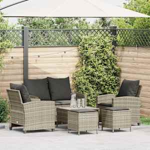 6dílná zahradní sedací souprava a podušky světle šedá polyratan - obrázek 1
