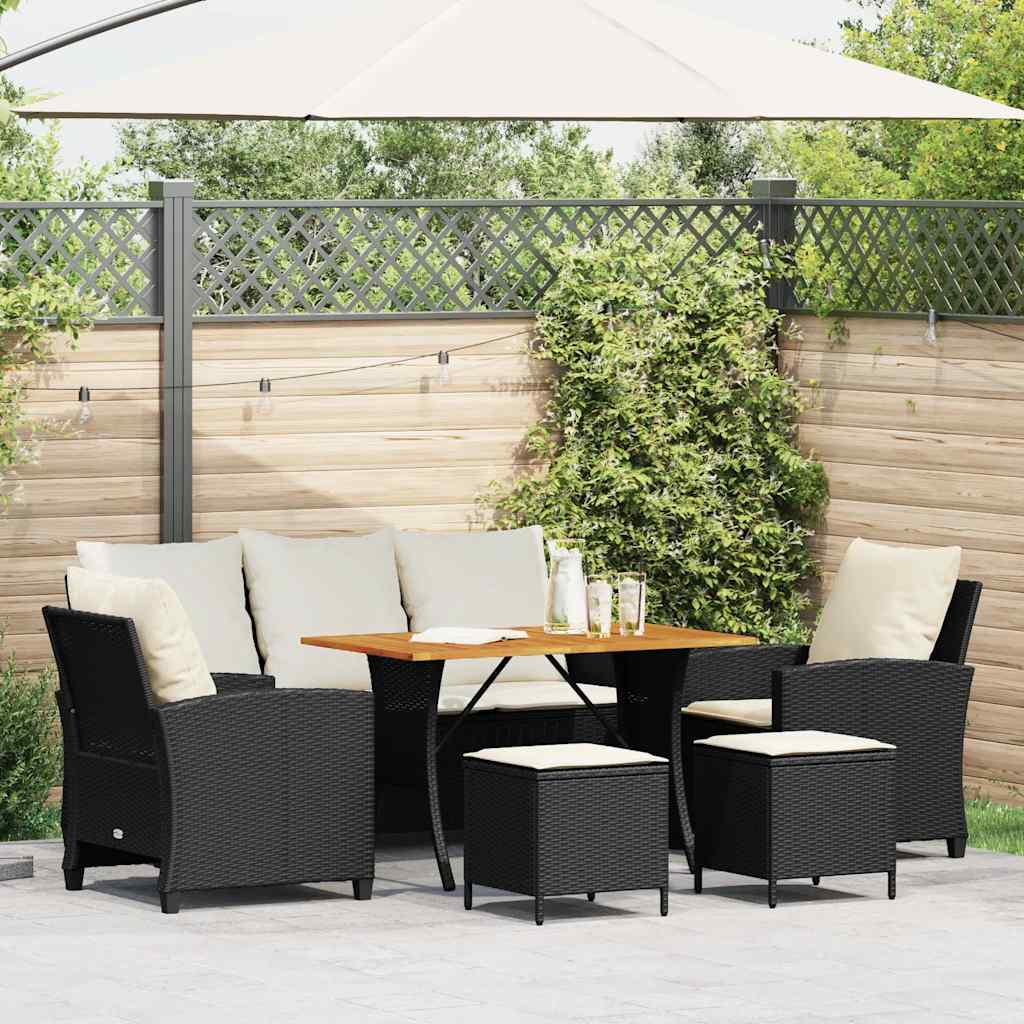 vidaXL 6-tlg. Garten-Sofagarnitur mit Kissen Schwarz Poly Rattan