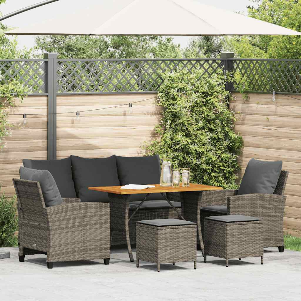 vidaXL 6-tlg. Garten-Sofagarnitur mit Kissen Grau Poly Rattan