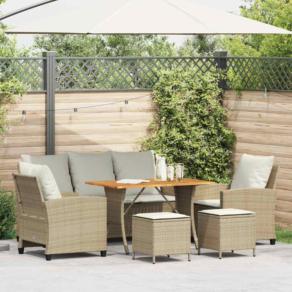 vidaXL 6-tlg. Garten-Sofagarnitur mit Kissen Beige Poly Rattan