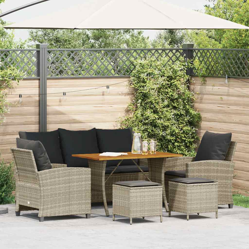 vidaXL 6-delige Loungeset met kussens poly rattan lichtgrijs