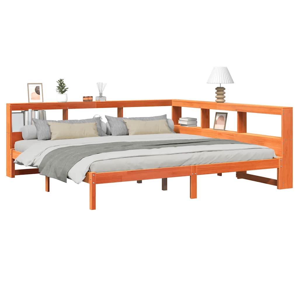 vidaXL Bed met boekenkast zonder matras grenenhout wasbruin 180x200 cm afbeelding