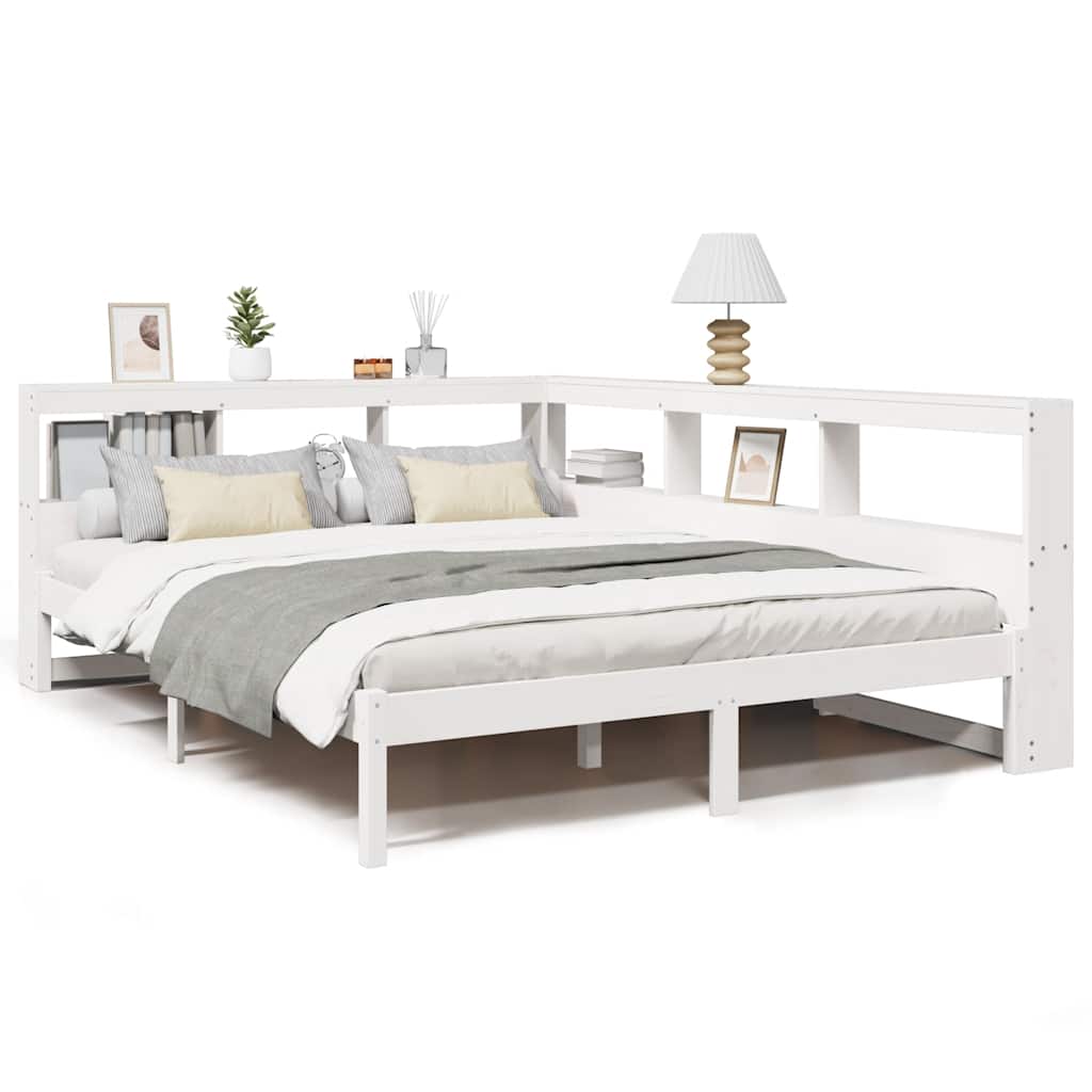vidaXL Postel s knihovnou bez matrace bílá 135x190 cm masivní borovice
