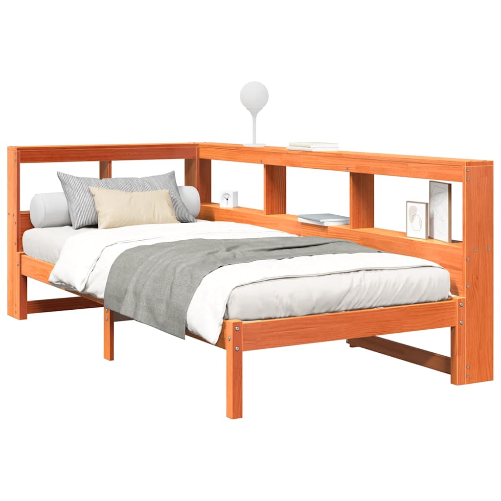 vidaXL Bed met boekenkast zonder matras grenenhout wasbruin 75x190 cm afbeelding
