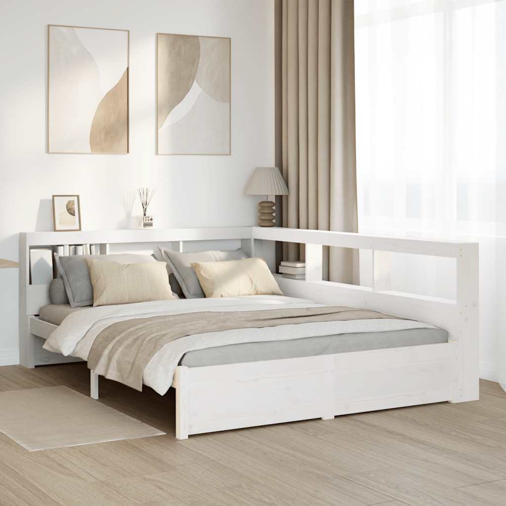 vidaXL Massivholzbett mit Regal ohne Matratze Weiß 140x200 cm Kiefer