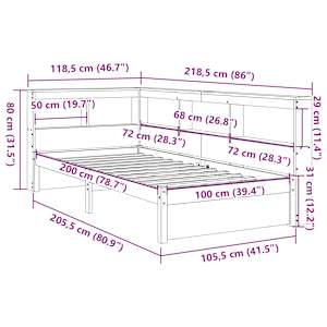 Postel s knihovnou bez matrace bílá 100x200 cm masivní borovice - obrázek 14
