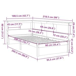 Postel s knihovnou bez matrace 90 x 200 cm masivní borovice - obrázek 14