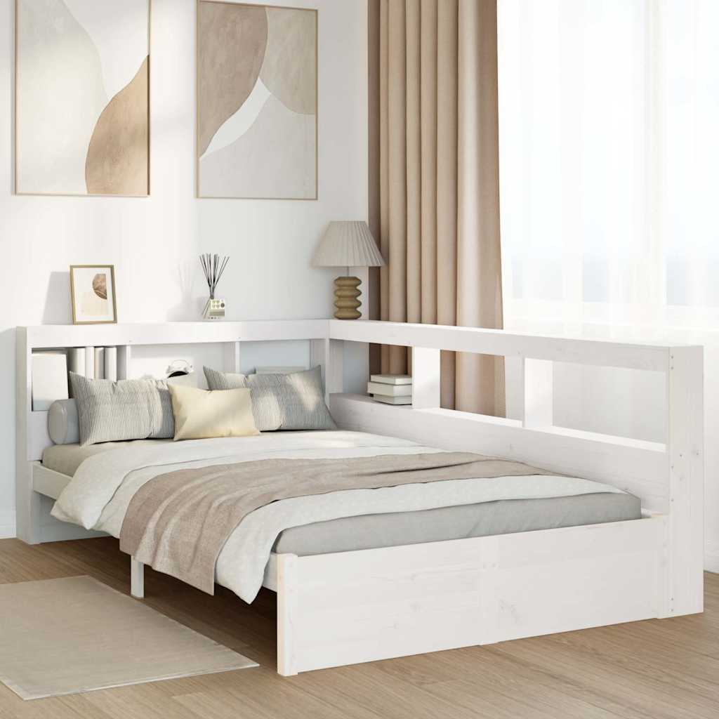 vidaXL Massivholzbett mit Regal ohne Matratze Weiß 90x190 cm Kiefer