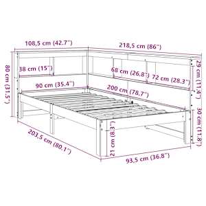 Postel s knihovnou bez matrace 90 x 200 cm masivní borovice - obrázek 14