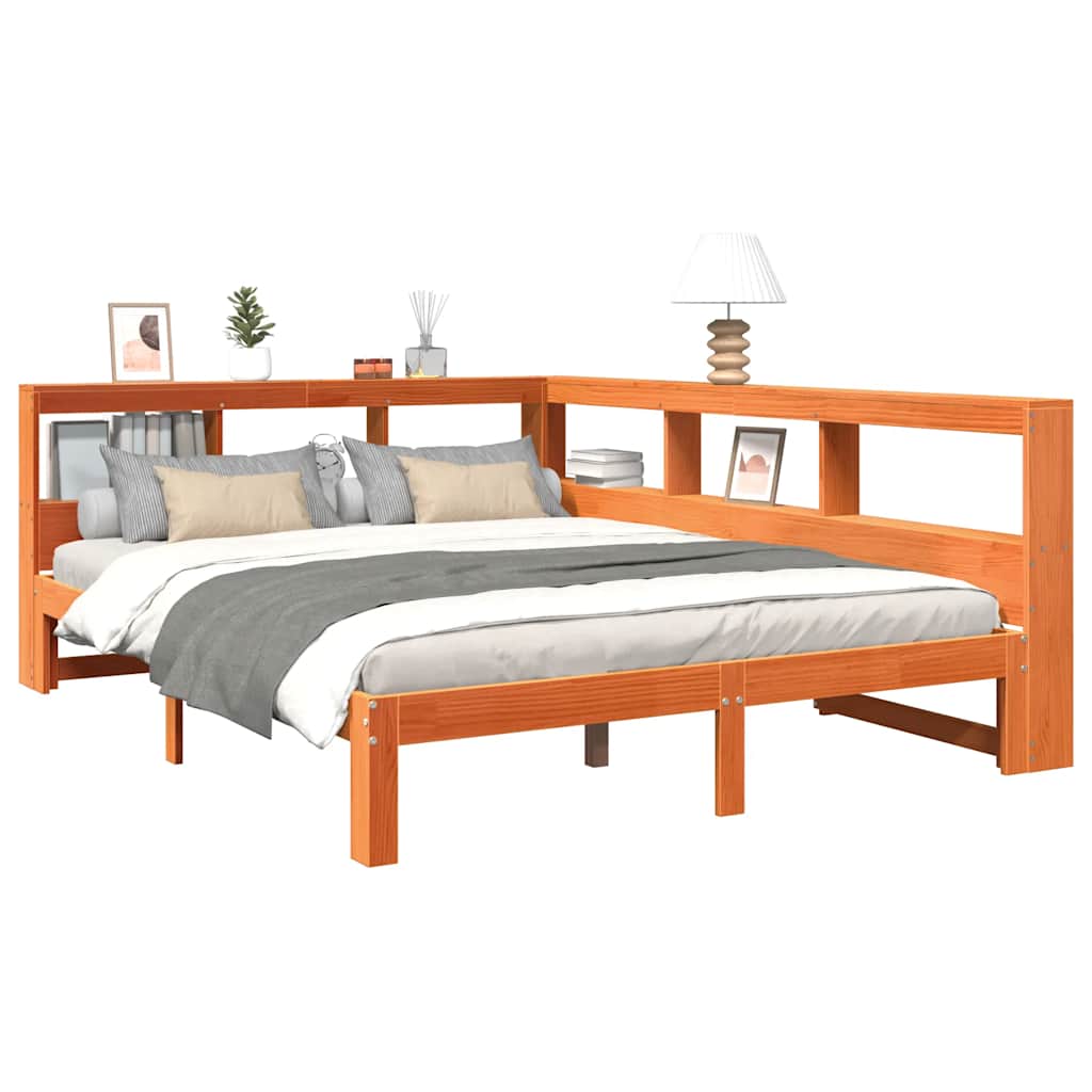 vidaXL Bed met boekenkast zonder matras grenenhout wasbruin 140x190 cm afbeelding