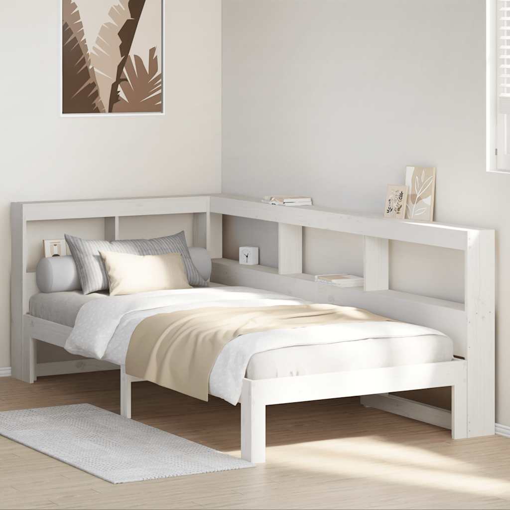 vidaXL Seng med bokhylle uten madrass hvit 90x190 cm heltre furu