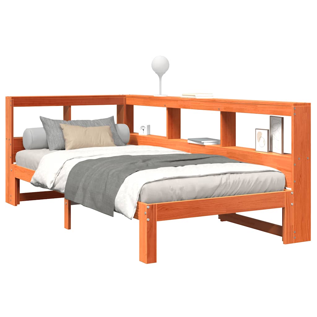 vidaXL Bed met boekenkast zonder matras grenenhout wasbruin 75x190 cm afbeelding