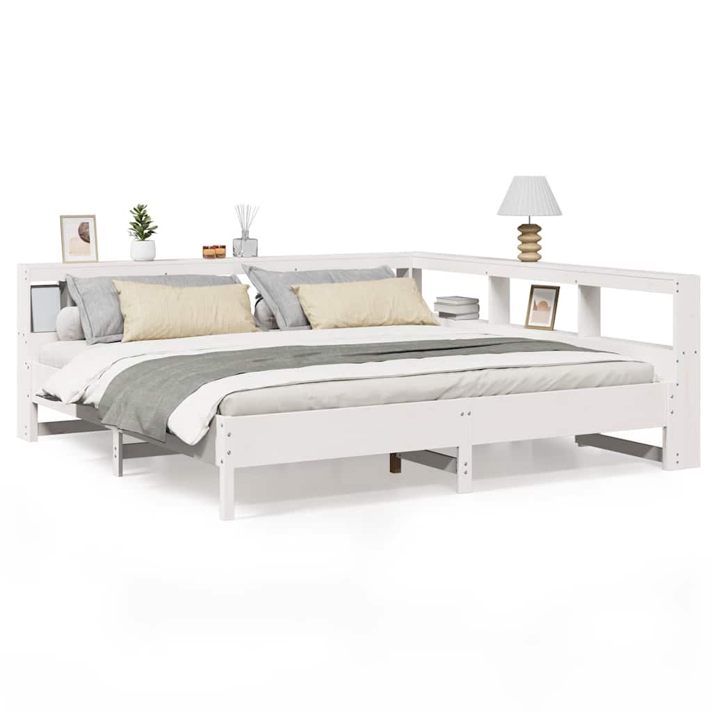 E-shop vidaXL Posteľ s knižnicou bez matraca biela 200x200cm borovicový masív