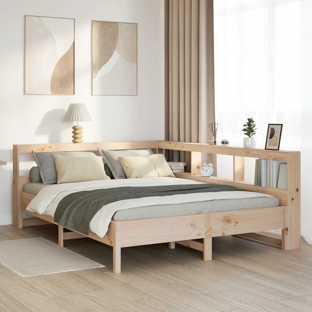 vidaXL Sänky kirjahyllyllä ilman patjaa 150x200 cm täysi mänty