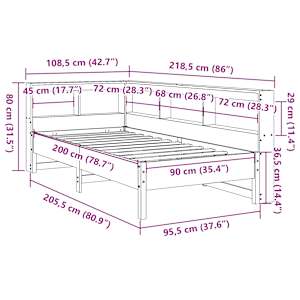 Postel s knihovnou bez matrace 90 x 200 cm masivní borovice - obrázek 14