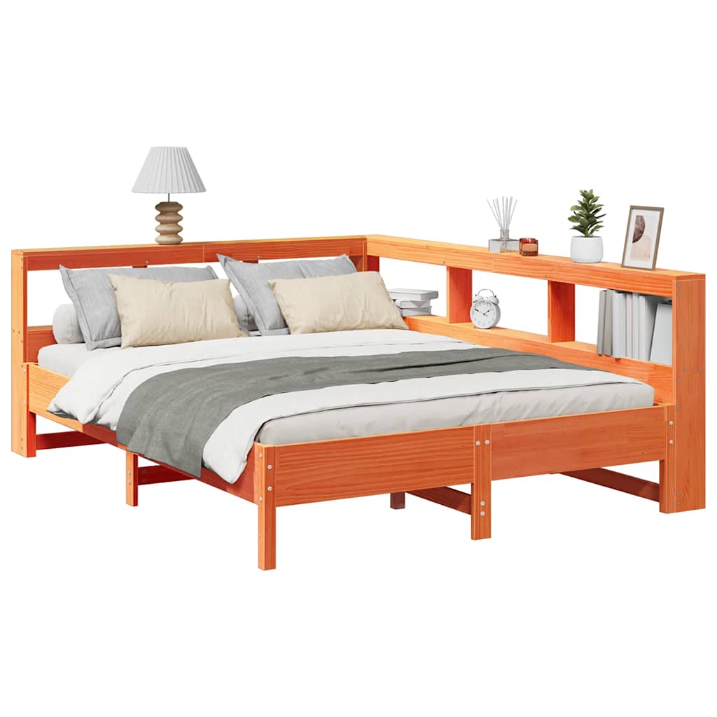 vidaXL Bed met boekenkast zonder matras grenenhout wasbruin 140x190 cm afbeelding