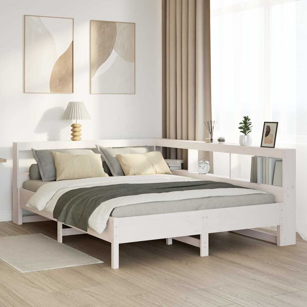 vidaXL Sänky kirjahyllyllä ei patjaa valkoinen 135x190 cm täysi mänty