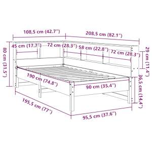 Postel s knihovnou bez matrace 90 x 190 cm masivní borovice - obrázek 14