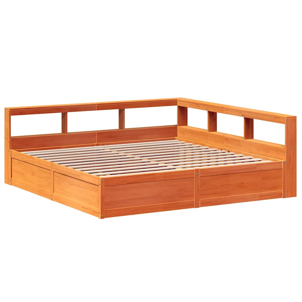 vidaXL Bed met boekenkast zonder matras grenenhout wasbruin 180x200 cm afbeelding