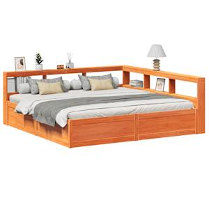 Postel s knihovnou bez matrace 180 x 200 cm masivní borovice - obrázek 1